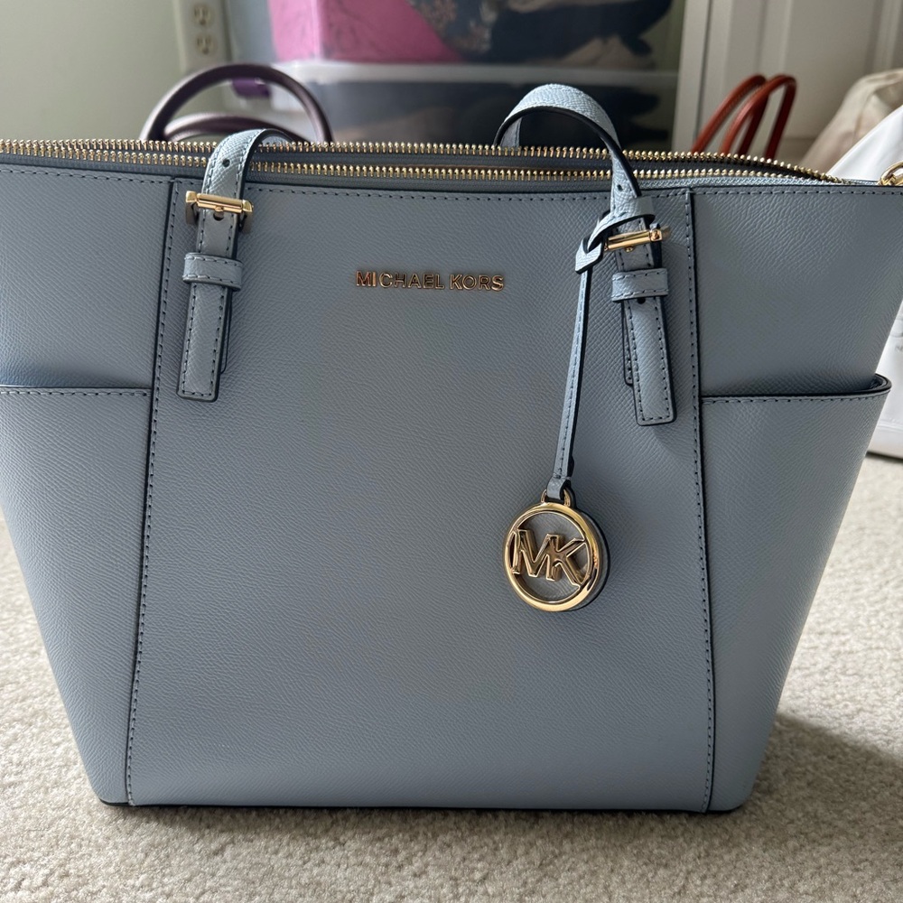 MK Charlotte Large Saffiano Leather Top-Zip Tote Bag